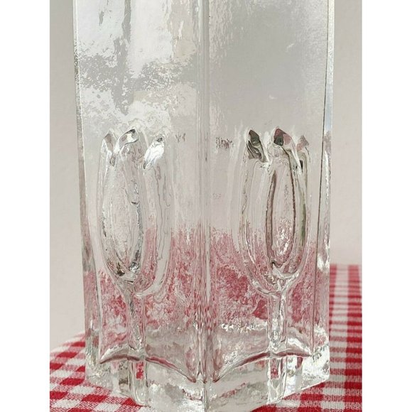 Sea Glasbruk of Sweden Hand Made 9" Clear Tulip 3x3 Square Tall Vase Glass Vtg - Picture 4 of 8